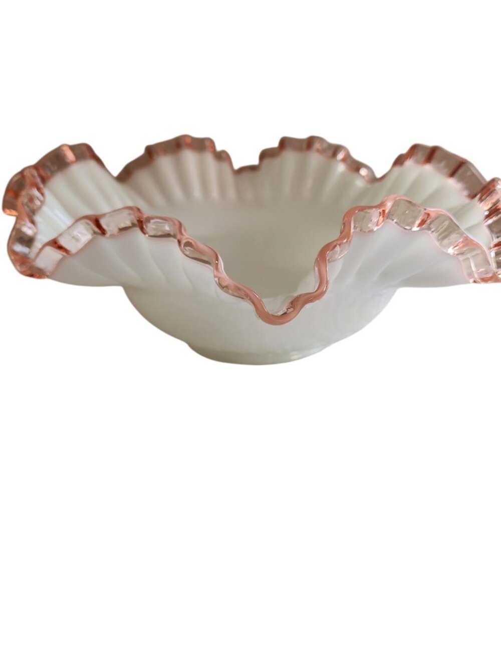 1940's Fenton Rose Crest Crimped Bowl 10" milk glass